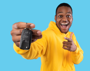 A person holding the keys to their new car near Ontario, California