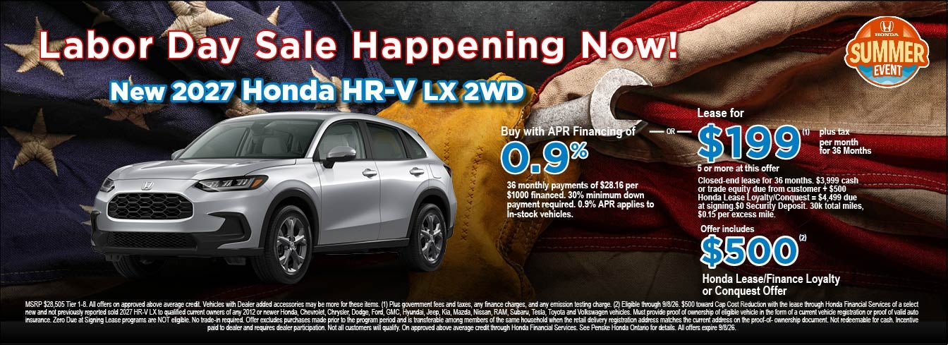 New 2026 Honda HR-V APR/Lease Offer