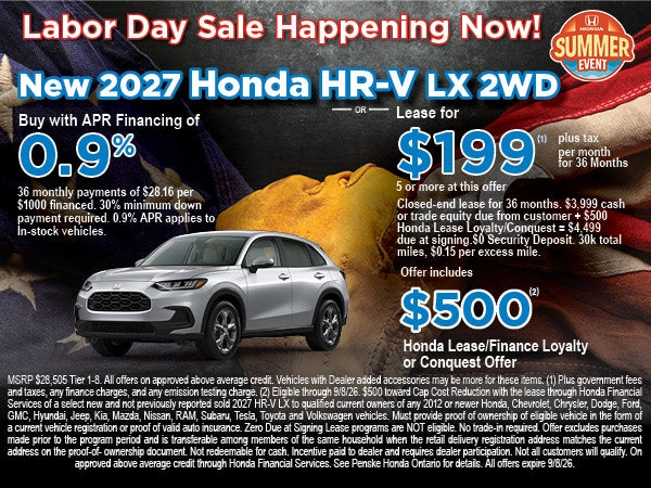 New 2026 Honda HR-V APR/Lease Offer