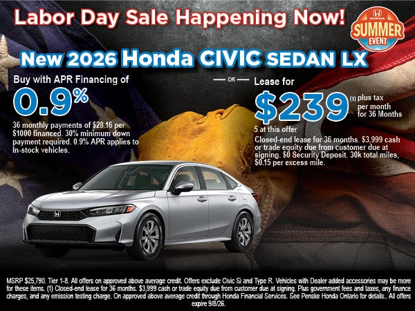 New 2026 Honda Civic Sedan APR/Lease Offer
