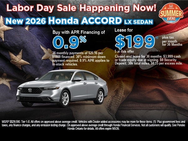 New 2026 Honda Accord APR/Lease Offer