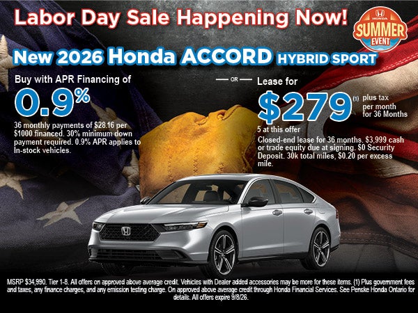 New 2026 Honda Accord APR/Lease Offer